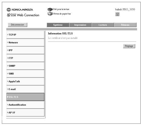 KONICA MINOLTA BIZHUB PRO 1050 1050E - Créer un certificat autosigné - 1