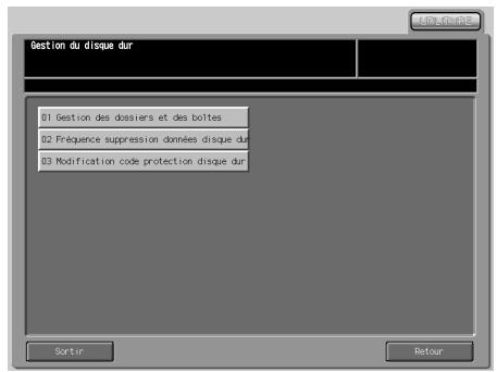 KONICA MINOLTA BIZHUB PRO 1050 1050E - Appuyez sur [02 Gestion du disque dur]. - 2
