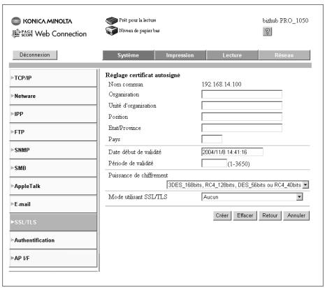 KONICA MINOLTA BIZHUB PRO 1050 1050E - Créer un certificat autosigné - 3