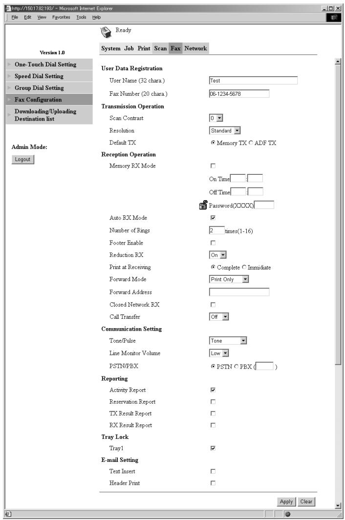 KONICA MINOLTA DI1611FAX - Page de configuration de PageScope Light - 1