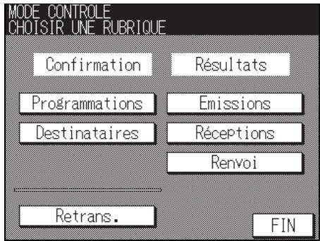 MODE CONTROLE CHOISIR UNE RUBRIQUE Confirmation Résultats Programmations Emissions Destinataires Réceptions Retrans. Renvoi FIN