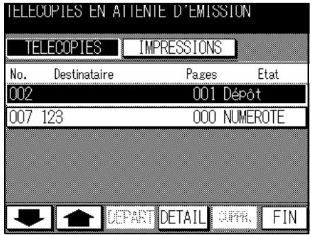 TELECOPIES EN ATTENIE D'EMISSION TELECOPIES IMPRESSIONS No. Destinataire Pages Etat 002 001 Dépôt 007 123 000 NUMEROTE DEPART DETAIL CUPR FIN
