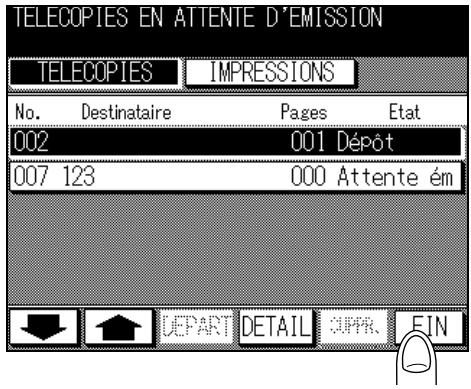 TELECOPIES EN ATTENTE D'EMISSION TELECOPIES IMPRESSIONS No. Destinataire Pages Etat 002 001 Dépôt 007 123 000 Attente ém DEPART DETAIL CUPR. FIN