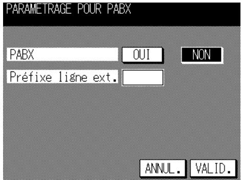 PARAMETRAGE POUR PABX PABX QUI NON Préfixe ligne ext. ANNUL. VALID.