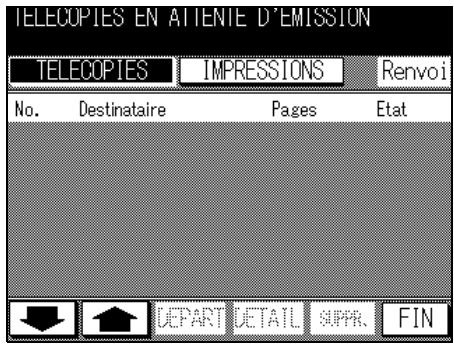 TELECOPIES EN ATTIENTE D'EMISSION TELECOPIES IMPRESSIONS Renvoi No. Destinataire Pages Etat DEPART DETAIL SUPR.FIN