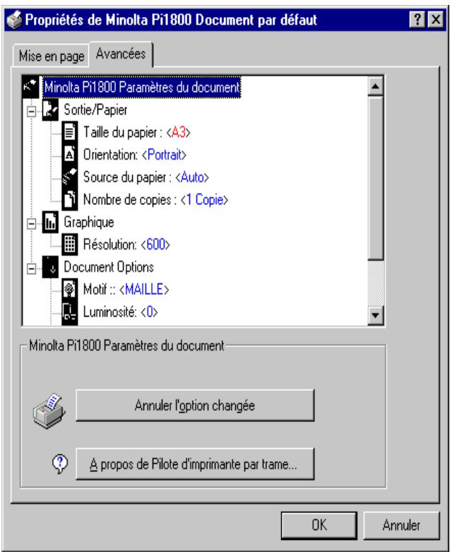 KONICA MINOLTA PI1800 - Affichage des paramètres sous Windows NT 4.0 - 3