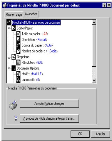 KONICA MINOLTA PI1800 - Affichage des paramètres sous Windows NT 4.0 - 2
