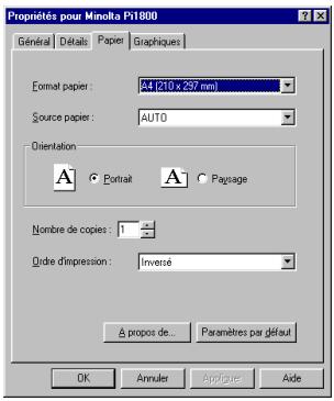 KONICA MINOLTA PI1800 - Propriétés de l'imprimante sous Windows 95/98 - 1