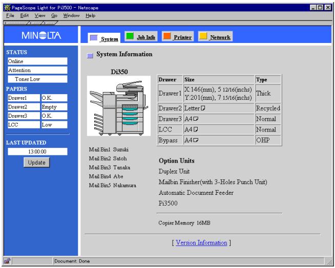 KONICA MINOLTA PI3500 - Fenêtre d'information système - 1