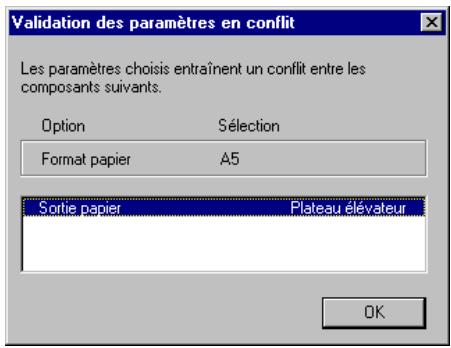 KONICA MINOLTA PI3500 - Boîte de dialogue "Validation des paramètres en conflit" - 1