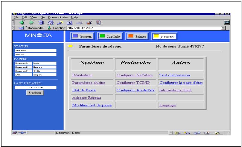 KONICA MINOLTA PI3500 - Fenêtre Réglages réseau - 1
