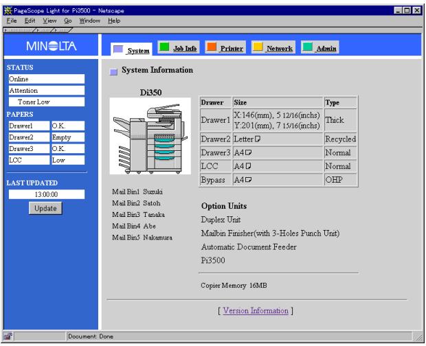 KONICA MINOLTA PI3500 - Fenêtre de configuration pour administrateur - 1