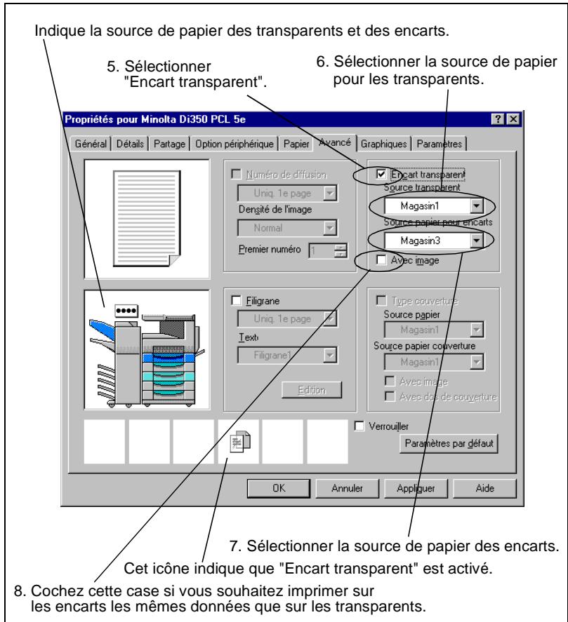 KONICA MINOLTA PI3500 - Cliquez sur l'onglet "Avancé" et sélectionnez "Encart transparent". - 1