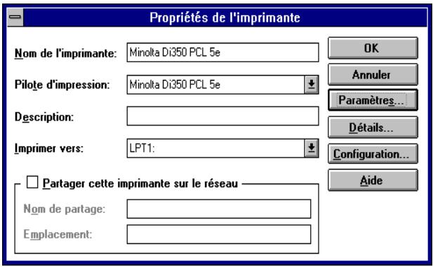 KONICA MINOLTA PI3500 - Boîte de dialogue "Propriétés de l'imprimante" - 1