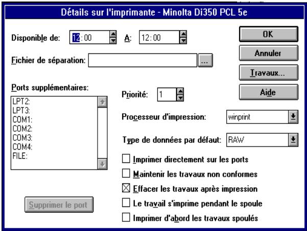 KONICA MINOLTA PI3500 - Boîte de dialogue "Détails sur l'imprimante" - 1