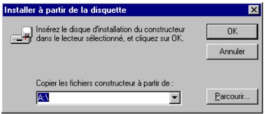 KONICA MINOLTA PI3500 - Une fenêtre apparaît vous demandant de sélectionner le constructeur et le modèle de votre imprimante. Cliquez sur le bouton [Disquette fournie...] dans la partie inférieure droite de l'écran. - 2
