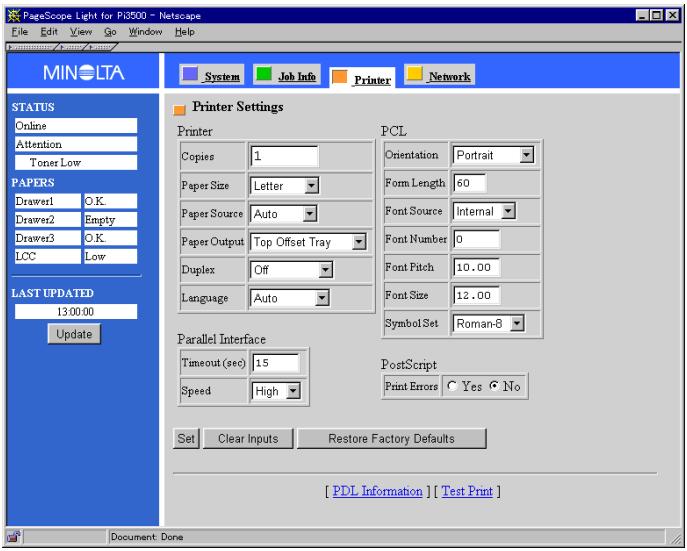 KONICA MINOLTA PI3500 - Fenêtre Réglages imprimante - 1
