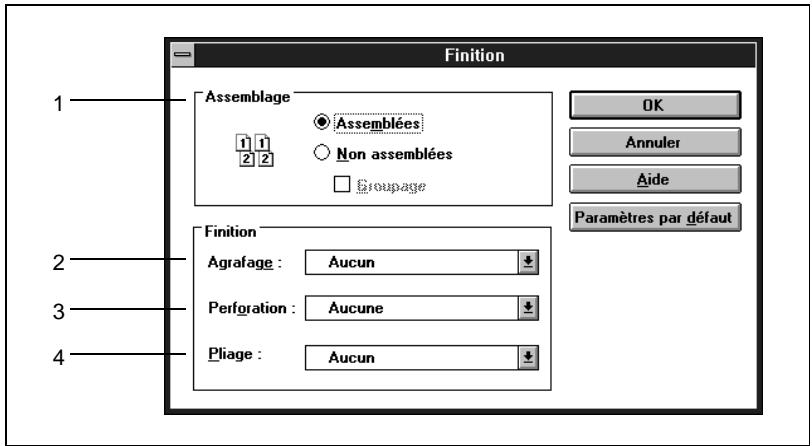 KONICA MINOLTA PI6000 - Fonctions de la boîte de dialogue finition - 1