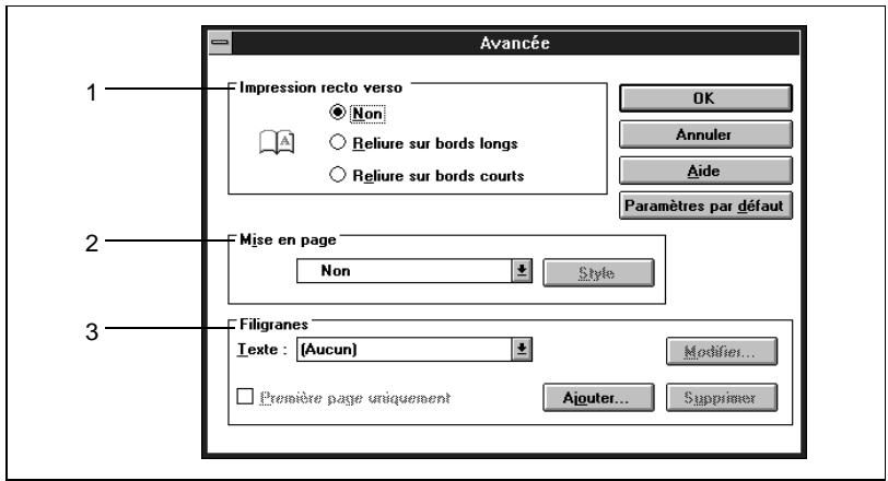 KONICA MINOLTA PI6000 - Fonctions de la boîte de dialogue avancée - 1