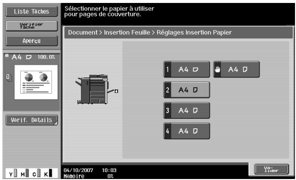 KONICA MINOLTA BIZHUB C451 - Sélectionnez le magasin papier contenant le papier des insertions. Appuyez sur [Insérer papier]. - 3