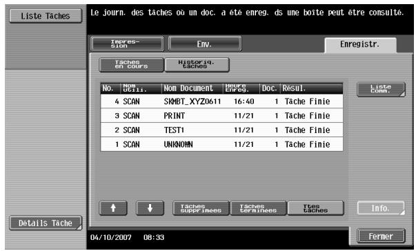 KONICA MINOLTA BIZHUB C451 - Afficher la liste Historique des tâches - 2