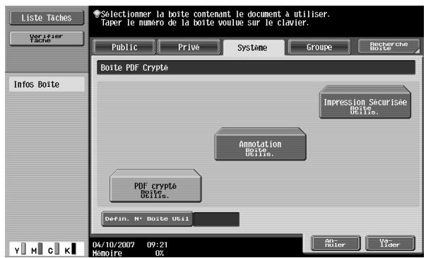 KONICA MINOLTA BIZHUB C451 - Appuyez sur [PDF crypté Boîte Utilis.], puis sur [Valider]. - 1