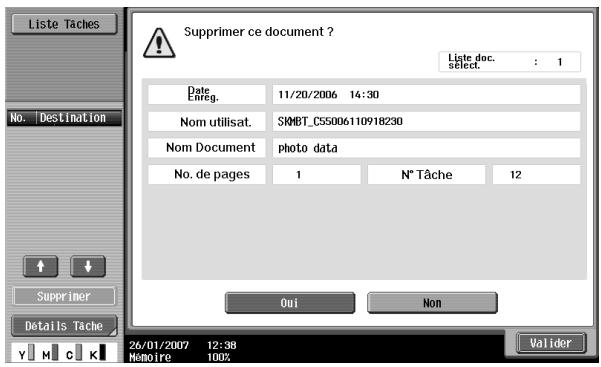 KONICA MINOLTA BIZHUB C451 - Vérifiez le message, appuyez sur [Oui] pour supprimer le document et appuyez sur [Valider]. - 1