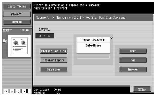 Liste Taches Verifier Tache Apercu Papier Auto 100.0% 3 / 4 Changer Position Insérer Espace Supprimer Tampon Prédefini Date/Heure Haut Bas Insérer 04/10/2007 09:06 Montoire 0%