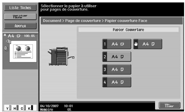 Liste Taches Verifier Tache Apercii Sélectionner le papier à utiliser pour pages de couverture. Document > Page de couverture > Papier couverture Face Papier Couverture 1 A4 D A4 D 2 A4 D 3 A4 D 4 A4 D 04/10/2007 10:01 Mémoire 0%