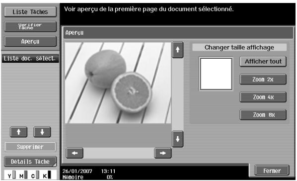 Liste Tâches Ver fier Tâche Aperçu Liste doc. select. ↑ ↓ Supprimer Details Tâche V H C K Voir aperçu de la première page du document sélectionné. Aperçu Changer taille affichage Afficher tout Zoom 2x Zoom 4x Zoom 8x 26/01/2007 13:11 Hemoire 0%