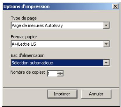 KONICA MINOLTA BIZHUB PRO C6500 - Dans la boîte de dialogue Options d'impression qui s'affiche, choisissez le bac d'alimentation à utiliser pour la page d'échantillons et cliquez sur Imprimer. - 1