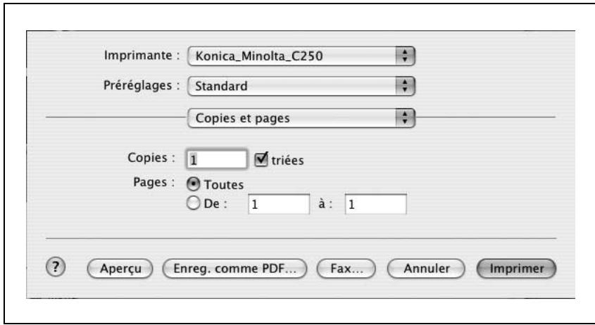 KONICA MINOLTA C250P - Spécifiez les paramètres des éléments suivants : - 1