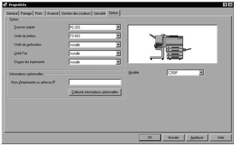 KONICA MINOLTA C250P - Spécifier les paramètres de l'onglet Option - 1