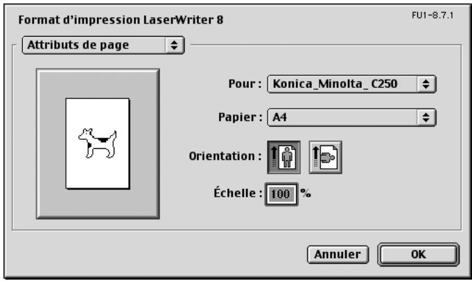 KONICA MINOLTA C250P - Spécifiez les paramètres des éléments suivants : - 1