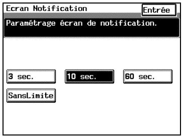 KONICA MINOLTA DI3510F - Changer la durée d'affichage de l'écran "Travail enregistré" (fonction "Écran Notification") - 1