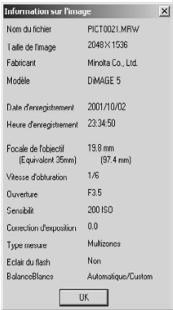 KONICA MINOLTA DIMAGE IMAGE VIEWER UTILITY FOR DIMAGE S404 - Affichage des données sauvegardées d'une image - 2