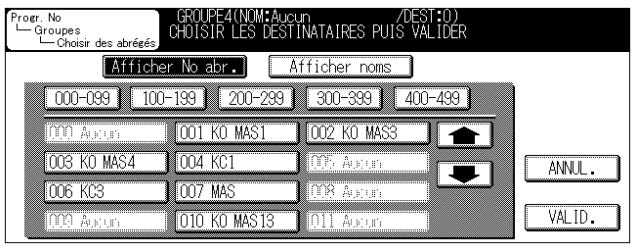 Progr. No GROUPE4(NOM:Aucun /DEST:0) Groupees CHOISIR LES DESTINATAIRES PUIS VALIDER Afficher No abr. Afficher noms 000-099 100-199 200-239 300-399 400-499 000 Aucun 001 KO MAS1 002 KO MAS3 003 KO MAS4 004 KC1 005 Aucun 006 KC3 007 MAS 008 Aucun 009 Aucun 010 KO MAS13 011 Aucun ANNUL. VALID.