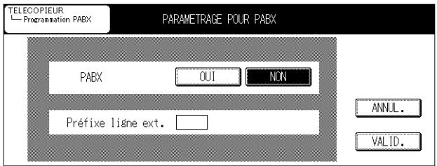 TELECOPIEUR Programmation PABX PARAMETRAGE POUR PABX PABX QUI NON Préfixe ligne ext. ANNUL. VALID.