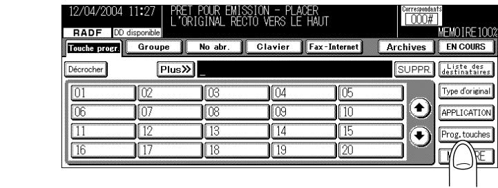 12/04/2004 11:27 PRET POUR EMISSION - PLACER L'ORIGINAL RECTO VERS LE HAUT RADF DD disponible Touche progr Groupe No abr. Clavier Fax-Internet Archives EN COURS Décrocher Plus>> SUPPR Liste des destinataires 01 02 03 04 05 06 07 08 09 10 11 12 13 14 15 16 17 18 19 20 Type d'original APPLICATION Prog. touches I RE