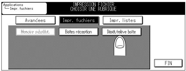 Applications Impr. fuchiers IMPRESSION FICHIER CHOISIR UNE RUBRIQUE Avances Impr. fuchiers Impr. listes Mérie subéduit Boîtes réception Dépot/relève boite FIN