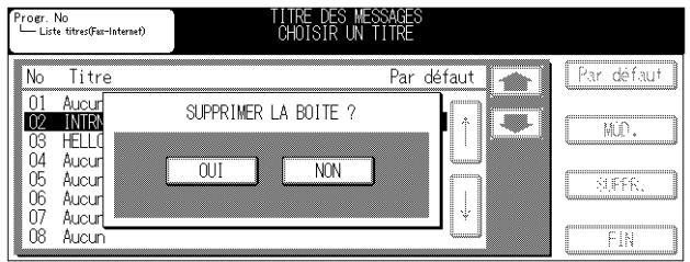 Progr. No Liste titre(Par-Internet) TITRE DES MESSAGES CHOISIR UN TITRE No Titre Par défaut 01 Aucur SUPPRIMER LA BOITE ? 02 INTR 03 HELLO 04 Aucur QUI NON 05 Aucur 06 Aucur 07 Aucur 08 Aucur Par défaut MOD. SUFFER. FIN
