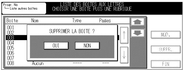 Proer. No Liste autres boîtes LISTE DES BOITES AUX LETTIES CHOISIR UNE BOITE PUIS UNE RUBRIQUE Boîte Nom Type Pages 001 SUPPRIMER LA BOITE ? 002 003 004 OUI NON 005 006 007 008 Aucun ---- ---- MOD. SUFFER. FIN