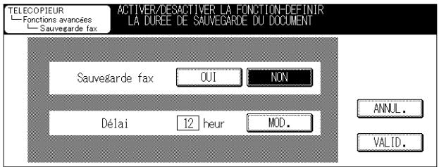 KONICA MINOLTA FK 103 - Appuyez sur OUI. Appuyez ensuite sur MOD. et Sélectionnez le délambda de conservation du document en mémoire. - 1