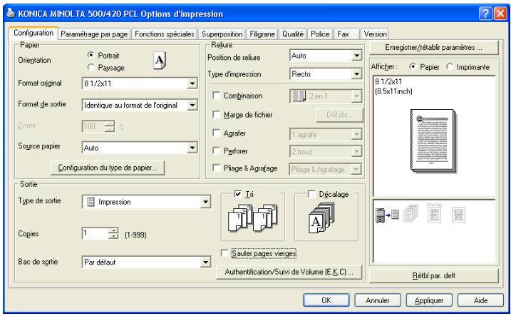 KONICA MINOLTA IC 204 PH2 CONTROLLER - Spécifier les paramètres de l'onglet Configuration - 1