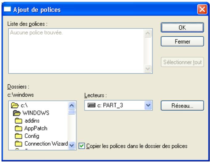 KONICA MINOLTA IC 204 PH2 CONTROLLER - Sélectionnez la police à ajouter dans le dossier [\ScreenFont\PCL] ou [\ScreenFont\PostScript] du "CD-ROM logiciel utilisateur". À ce moment, cochez la case [Copier dans le dossier Polices]. - 1