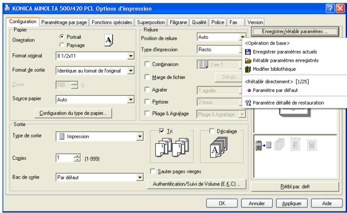 KONICA MINOLTA IC 204 PH2 CONTROLLER - Enregistrer les paramètres de pilote - 1