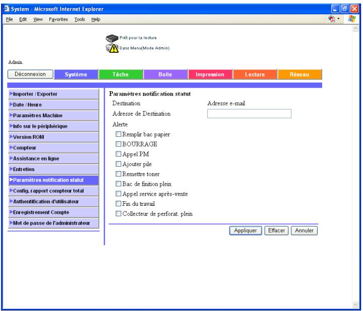 KONICA MINOLTA IC 204 PH2 CONTROLLER - Onglet Système – Paramètres notification statut - 2
