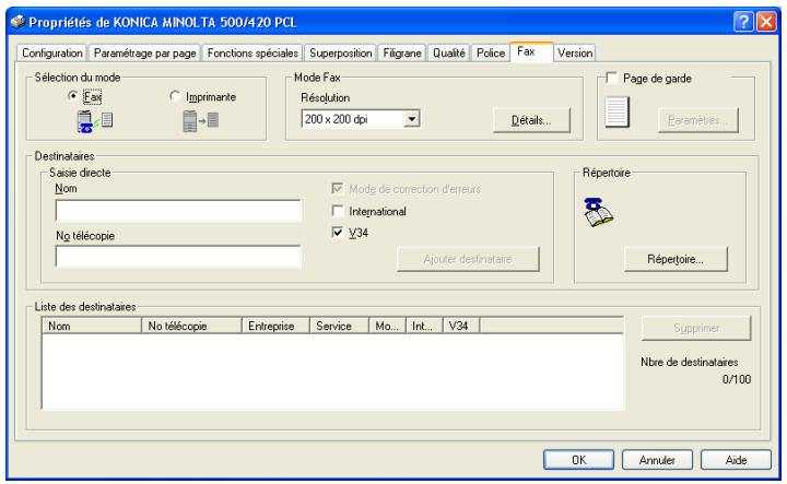 KONICA MINOLTA IC 204 PH2 CONTROLLER - Spécifier les paramètres de l'onglet Fax - 1