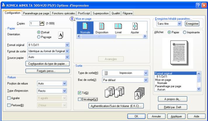 KONICA MINOLTA IC 204 PH2 CONTROLLER - Spécifier les paramètres de l'onglet Configuration - 1