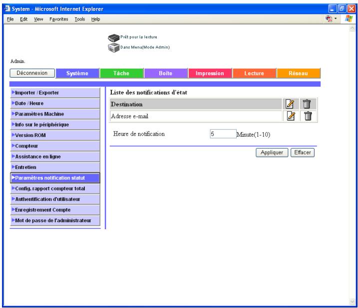 KONICA MINOLTA IC 204 PH2 CONTROLLER - Onglet Système – Paramètres notification statut - 1